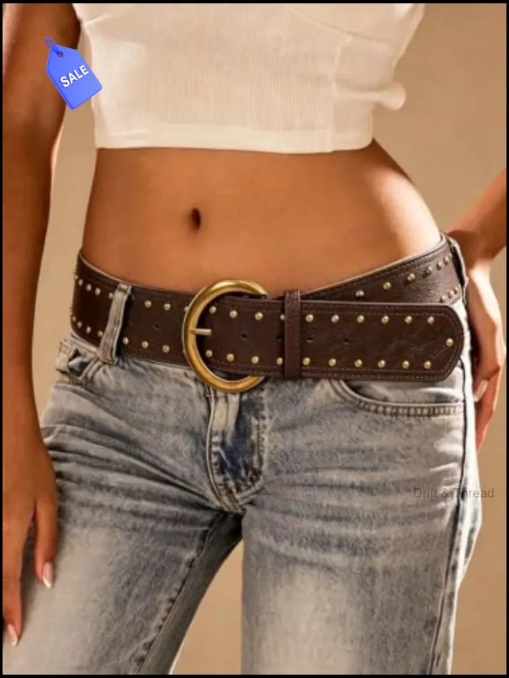 Wide Western Cowgirl Leather Belt Chunky Metal Buckle for Jeans Dresses